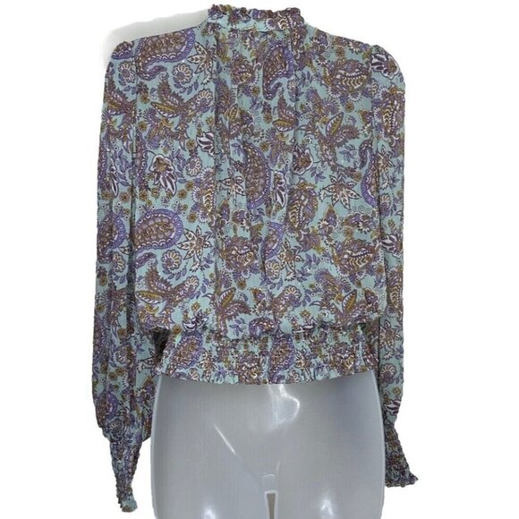 Rachel Zoe Women Blouse Small Smocked Long Sleeves Metallic Whimsical Fairy Boho - Picture 3 of 11